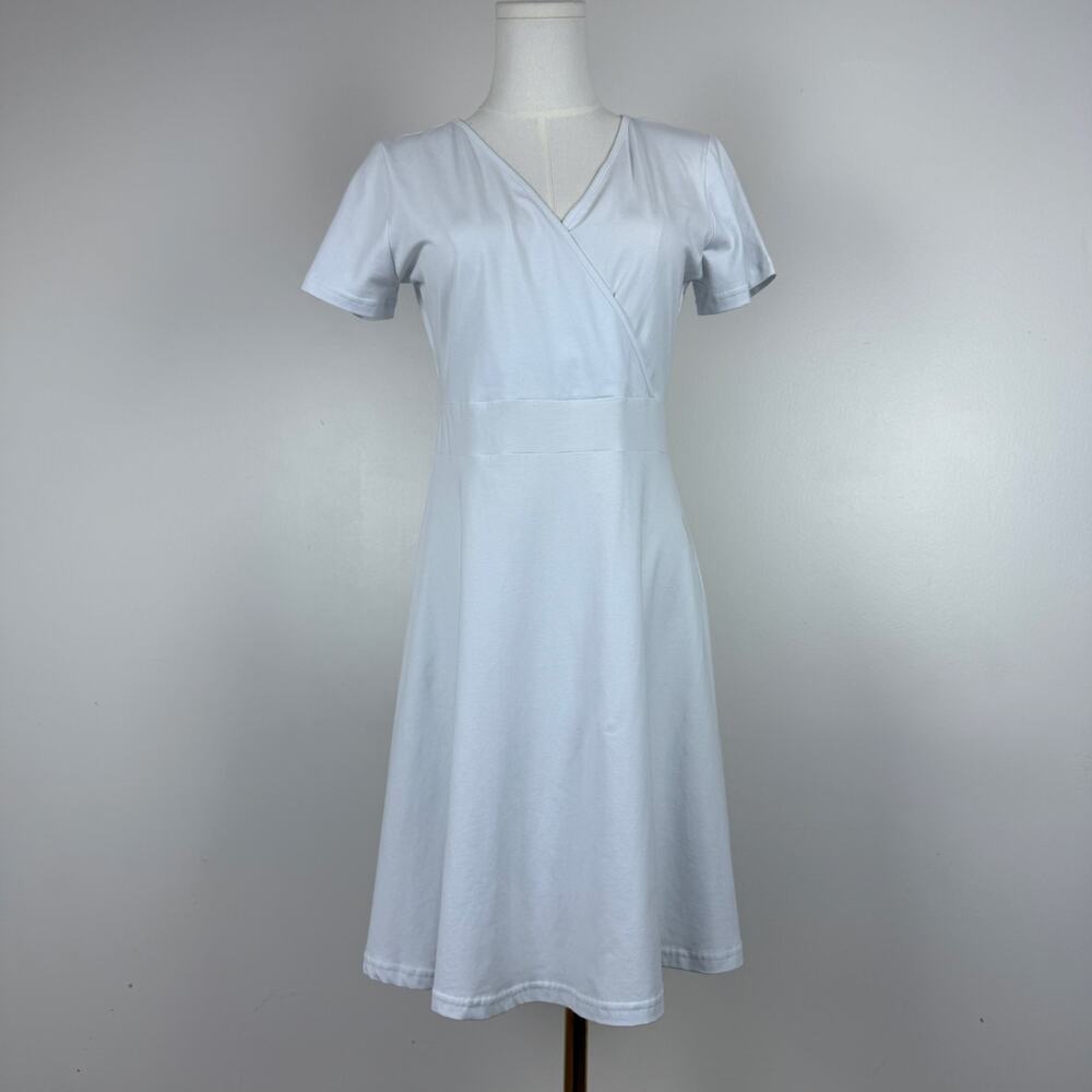 Lunarable White V-Neck Short Sleeve Cotton A-Line Women's Dress Size Medium